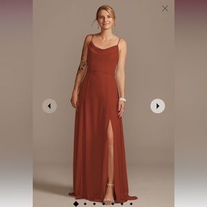David’s Bridal cinnamon cowl neck dress